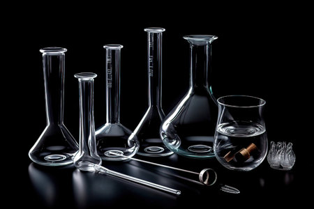 Laboratory glassware on a black background. Scientific glassware.の素材