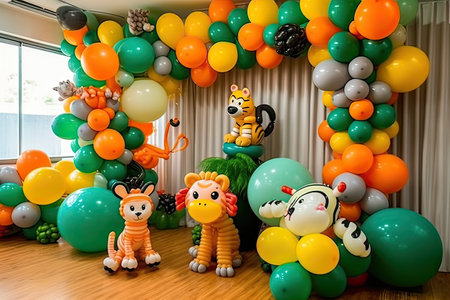 Colorful balloons for children's birthday party in the form of animalsの素材