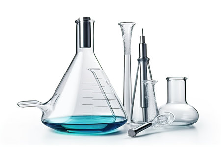 Laboratory glassware on a white background. 3d rendering.の素材