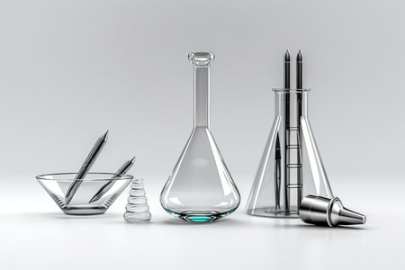 Laboratory glassware on a white background. 3d rendering.の素材