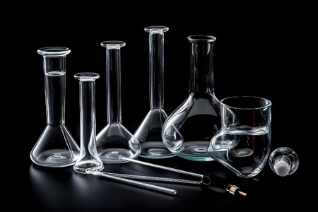 Laboratory glassware on a black background. Scientific glassware.の素材