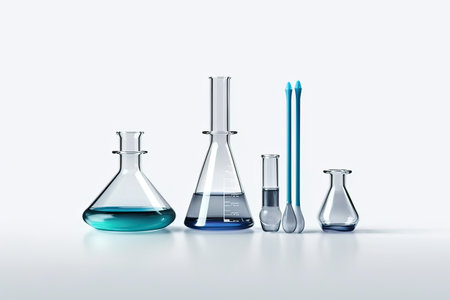 Laboratory glassware on white background. 3d render illustration.の素材