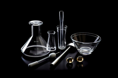 Laboratory glassware on a black background. Chemical laboratory equipment.の素材