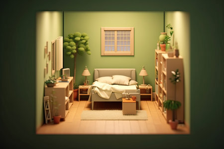 Living room with sofa and bookshelf. 3D rendering.の素材