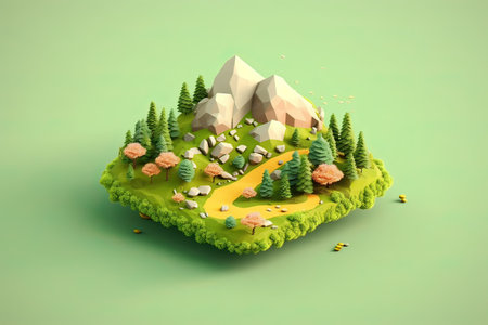 3d illustration of a small island in the middle of the forestの素材