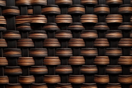 Background texture of a brown woven rattan. Close-up.の素材