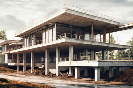 construction of a new modern house, closeup of the facadeの素材