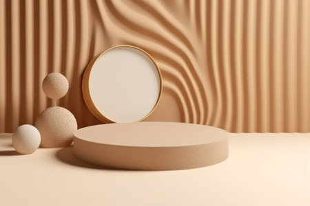 3d render, abstract minimal geometric forms, podium for product presentation.の素材