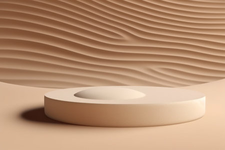 3d render of beige podium for product presentation. Abstract background.の素材