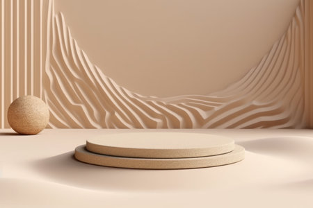 3d render of beige podium for product presentation. Abstract background.の素材