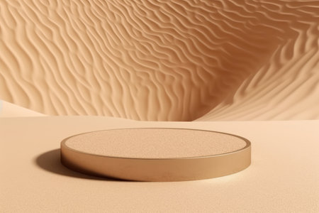 3d render of podium in desert. Abstract background for product presentation.の素材