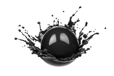 Black sphere with water splash on white background. 3d rendering.の素材