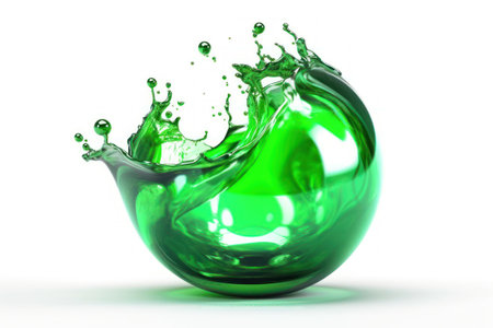 3d rendering of a green liquid splash isolated on white background.の素材