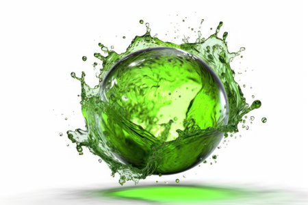 green water splash with bubbles isolated on the white background. 3d renderingの素材