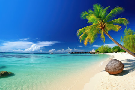 Coconut palm tree on a tropical beach at Maldives.の素材