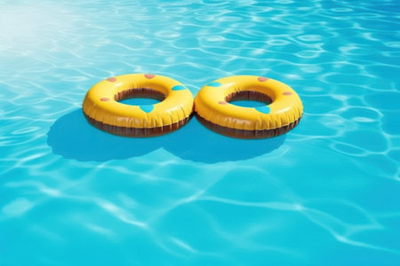 Inflatable ring floating in swimming pool, summer vacation concept.の素材