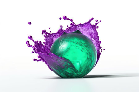 Green ball with a splash on a white background. 3d renderingの素材
