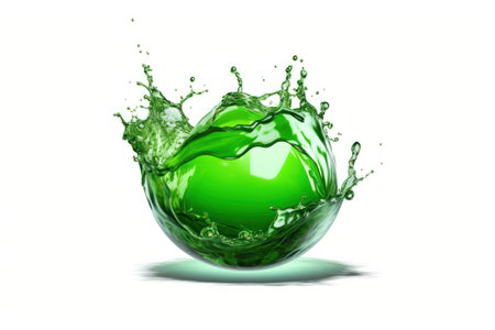 green liquid splash isolated on white background. 3d render illustration.の素材