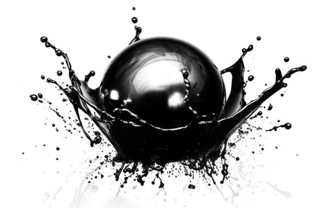 Black water drop splashing isolated on white background. 3d renderingの素材