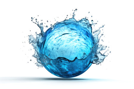 Blue water splash isolated on white background. 3d render illustration.の素材