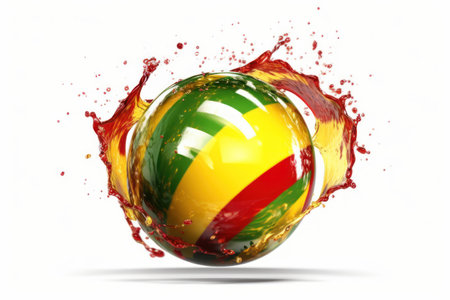 3d rendering of a congo flag soccer ball with a paint splash isolated on white backgroundの素材