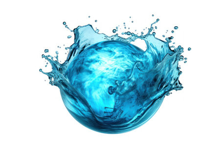 Blue water splash isolated on white background. 3d render illustration.の素材