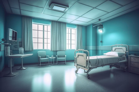 interior of a hospital room with a bed and a table. 3d renderingの素材