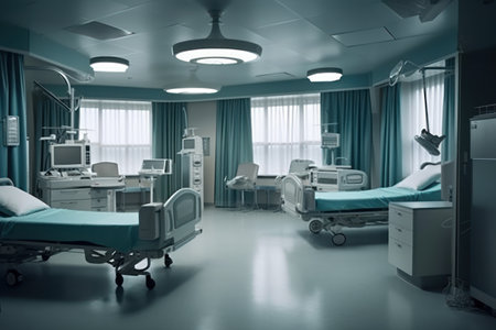 Interior of a modern hospital room. Medical equipment. 3d renderingの素材