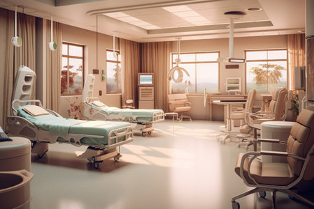 Interior of a modern hospital. 3d rendering, toned imageの素材