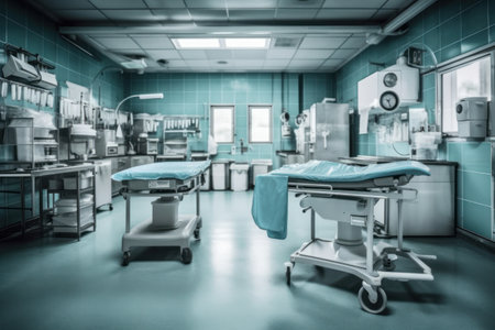 Interior of operating room in modern hospital. Toned image.の素材