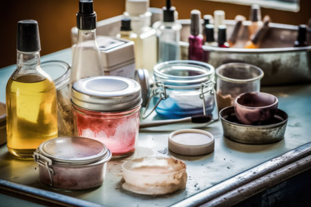 Cosmetics in a beauty salon. Makeup and skin care.の素材