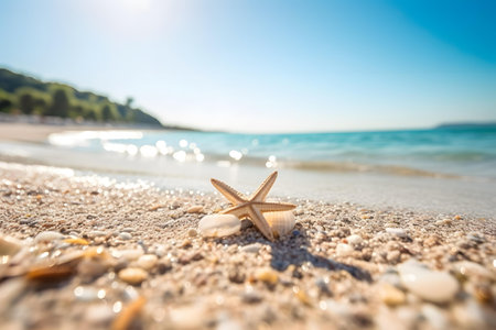 Starfish on the beach. Vacation and travel concept background.の素材