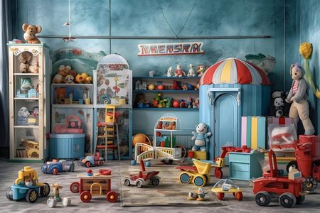 Interior of a children's room with toys. 3d renderingの素材
