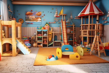 Interior of children's room with toys. 3d rendering.の素材