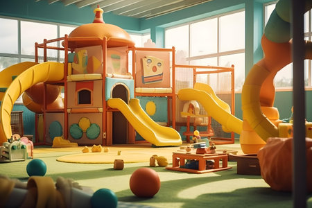 Playground in a children's room. 3D rendering. Toned image.の素材