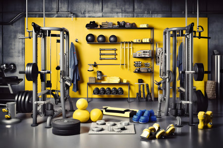 Interior of a modern gym with different sports equipment. 3d renderingの素材