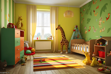 3d render of children's room interior with toys on the floorの素材