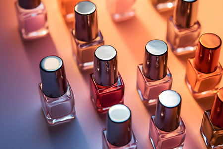 Group of nail polishes on a light background, close-upの素材