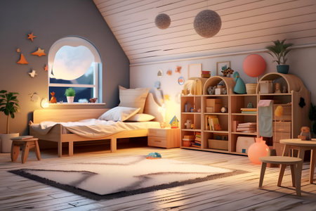 3D rendering of a children's room in a Scandinavian style.の素材