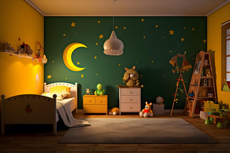 Interior of children's room in the night. 3D renderingの素材