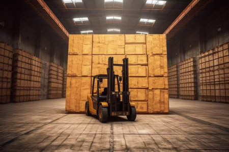 Forklift in warehouse. Cargo freight transportation. 3d renderingの素材