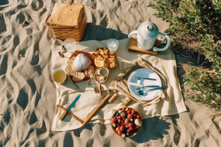 Picnic on the beach. Picnic on the sand. Picnic on the beach.の素材