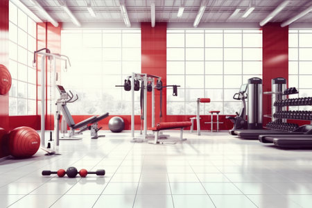 Interior of modern gym with fitness equipment. 3D Renderingの素材