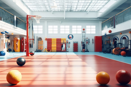 Interior of a fitness hall with sport equipment. 3d renderingの素材