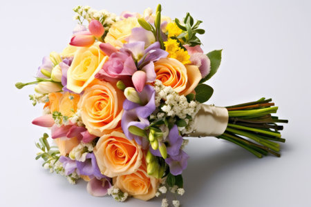 Colorful wedding bouquet on a white background. Studio shot.の素材