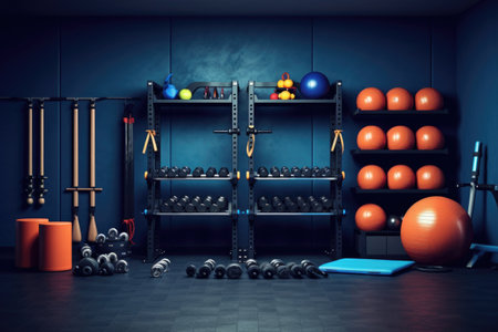 Interior of a fitness room with equipment. 3D rendering.の素材