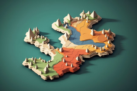 Map of South Korea on color background. 3d render illustration.の素材