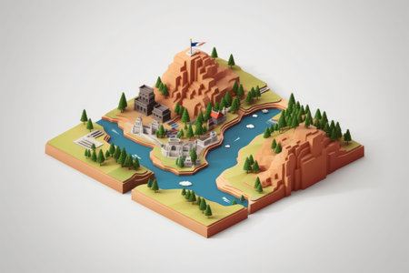 isometric city map, 3d illustration of isometric city mapの素材