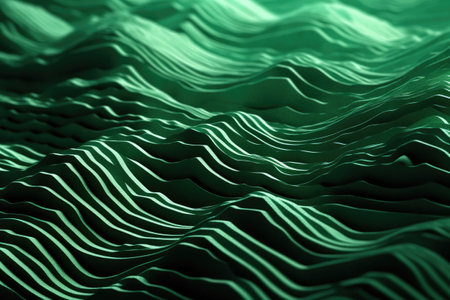 Abstract green background with waves. 3d rendering, 3d illustration.の素材