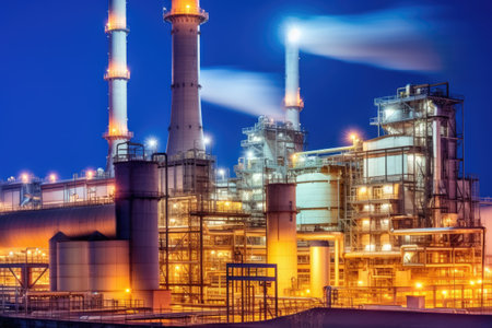 Oil refinery at night. Oil and gas industry. Energy concept.の素材